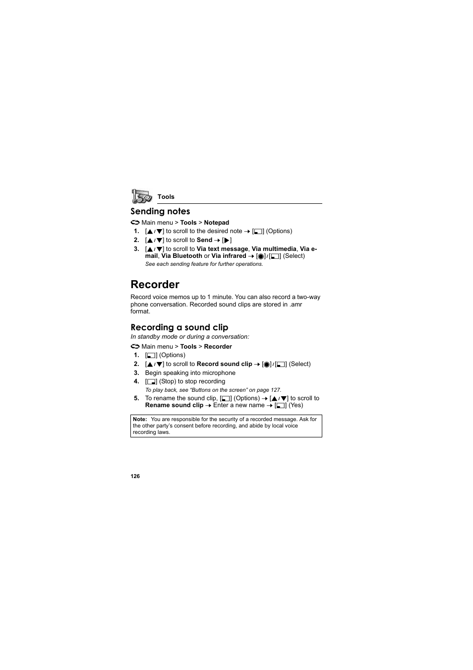 Recorder, Recording a sound clip | Panasonic EB-X800 User Manual | Page 129 / 194