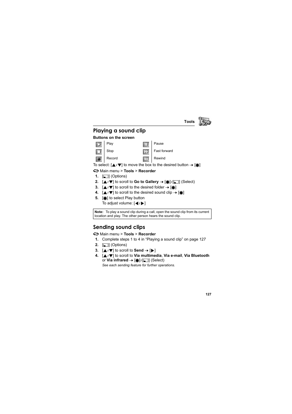 Playing a sound clip, Sending sound clips | Panasonic EB-X800 User Manual | Page 130 / 194