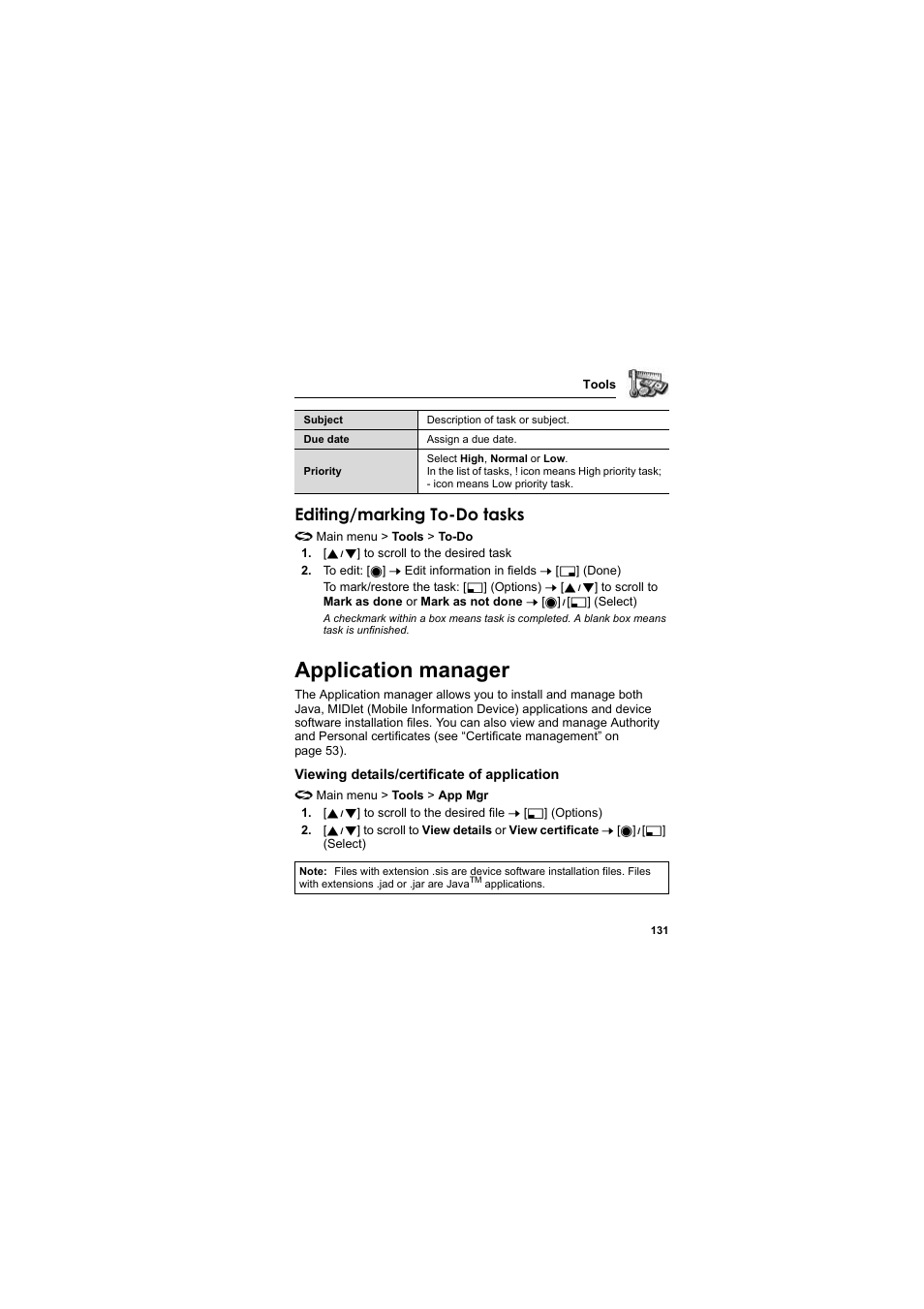 Application manager, Editing/marking to-do tasks | Panasonic EB-X800 User Manual | Page 134 / 194