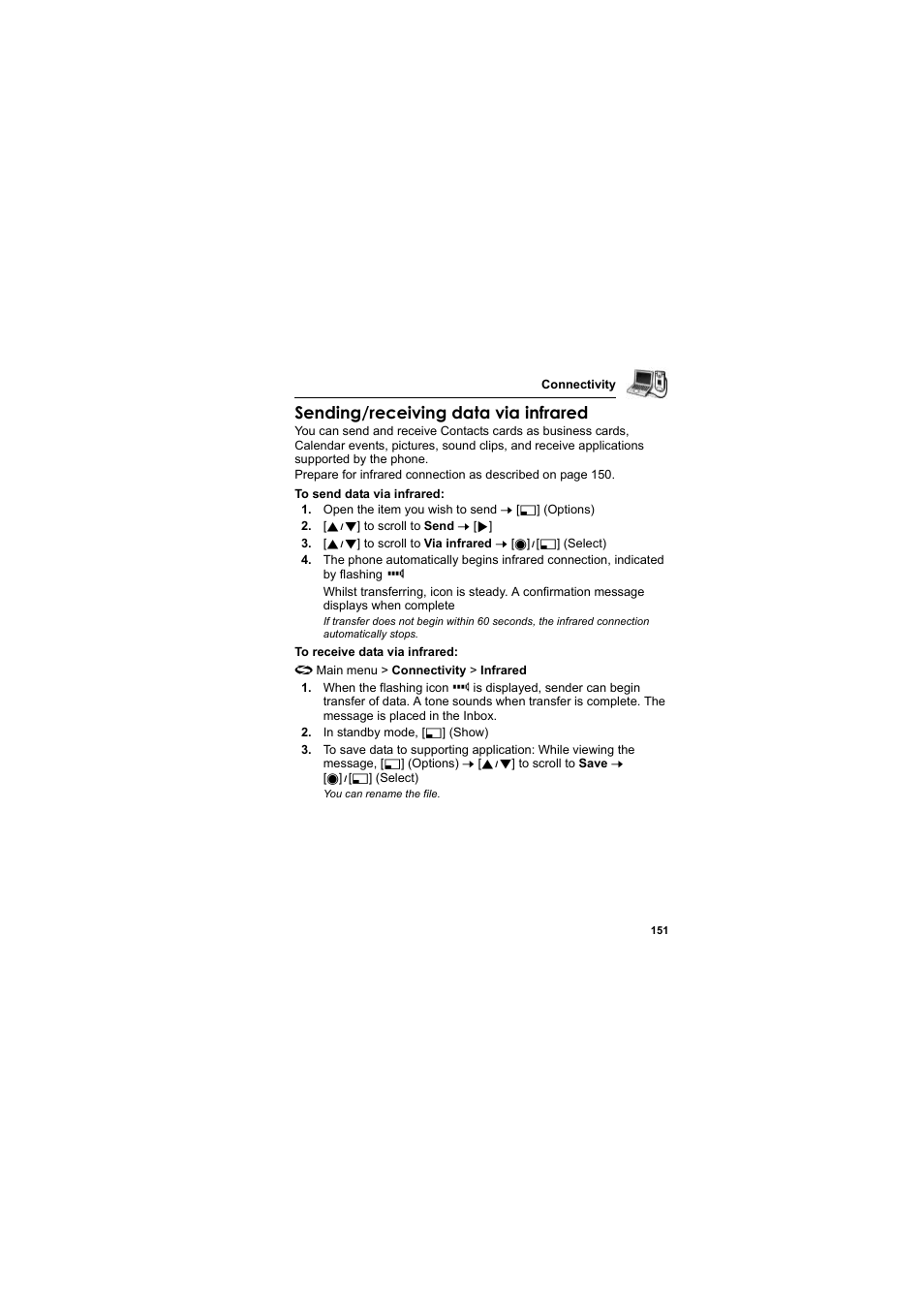 Sending/receiving data via infrared | Panasonic EB-X800 User Manual | Page 154 / 194