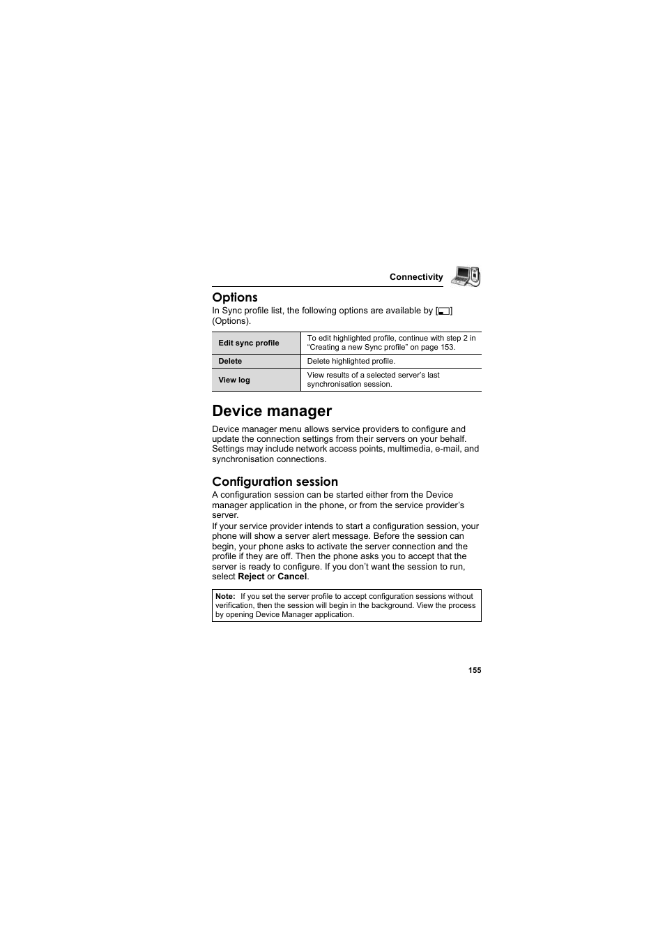 Device manager, Options, Configuration session | Panasonic EB-X800 User Manual | Page 158 / 194