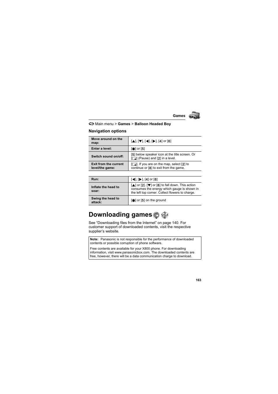 Downloading games | Panasonic EB-X800 User Manual | Page 166 / 194