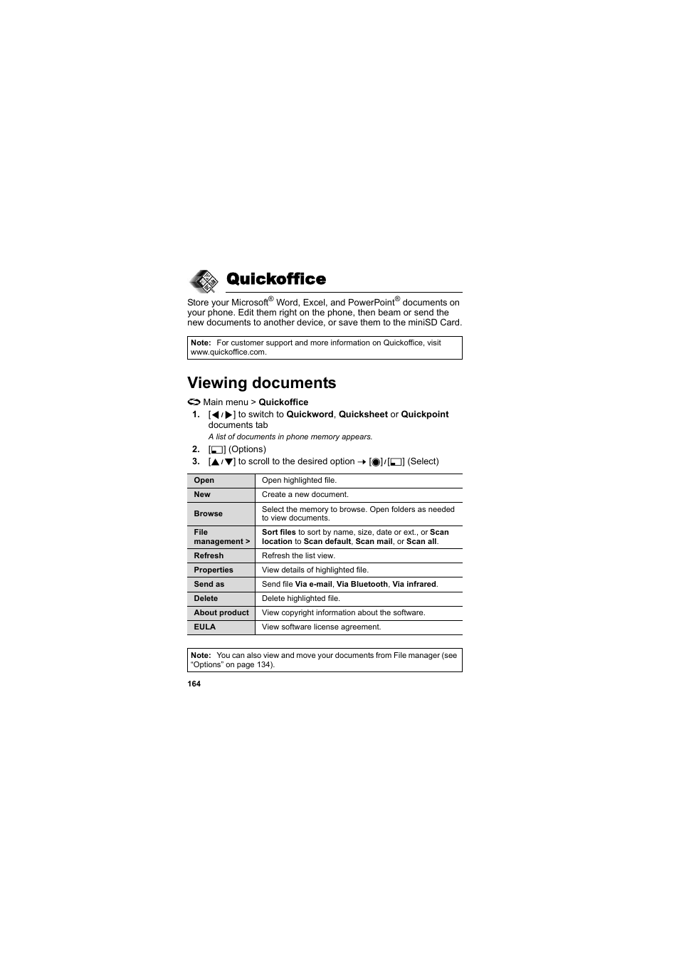 Quickoffice, Viewing documents | Panasonic EB-X800 User Manual | Page 167 / 194