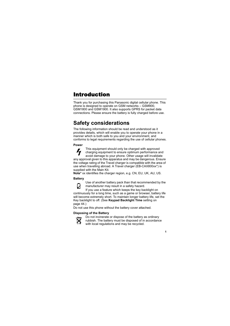 Introduction, Safety considerations | Panasonic EB-X800 User Manual | Page 4 / 194