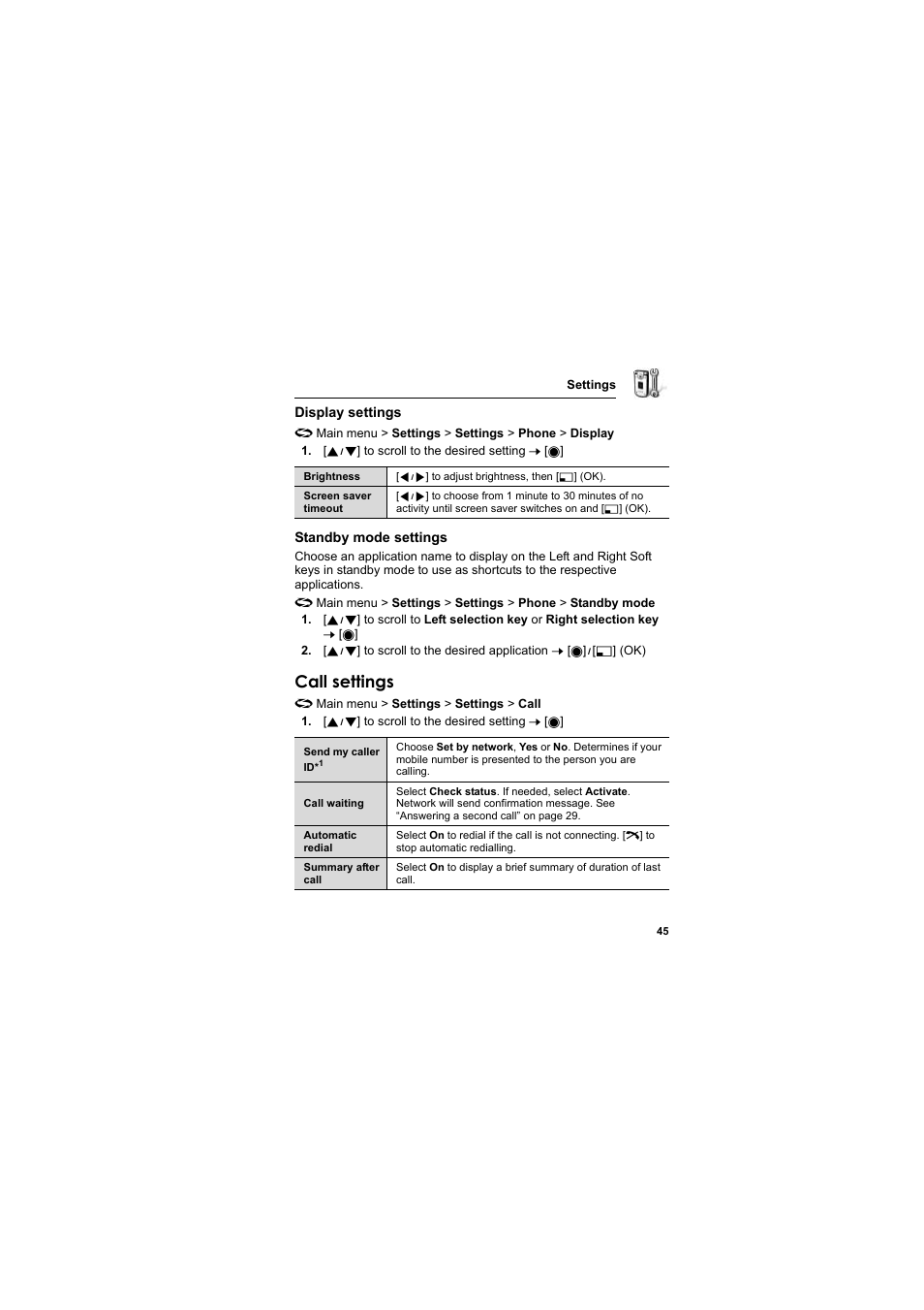 Call settings | Panasonic EB-X800 User Manual | Page 48 / 194