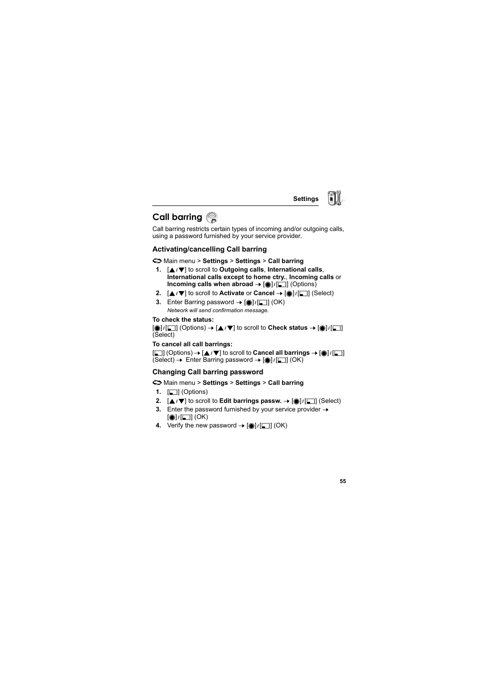 Call barring | Panasonic EB-X800 User Manual | Page 58 / 194