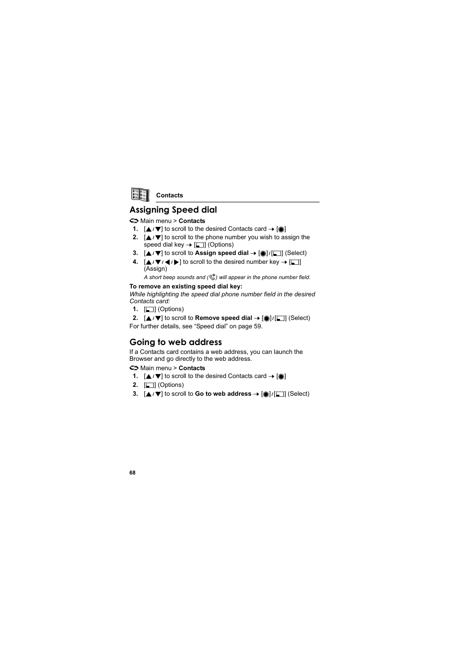 Assigning speed dial, Going to web address | Panasonic EB-X800 User Manual | Page 71 / 194