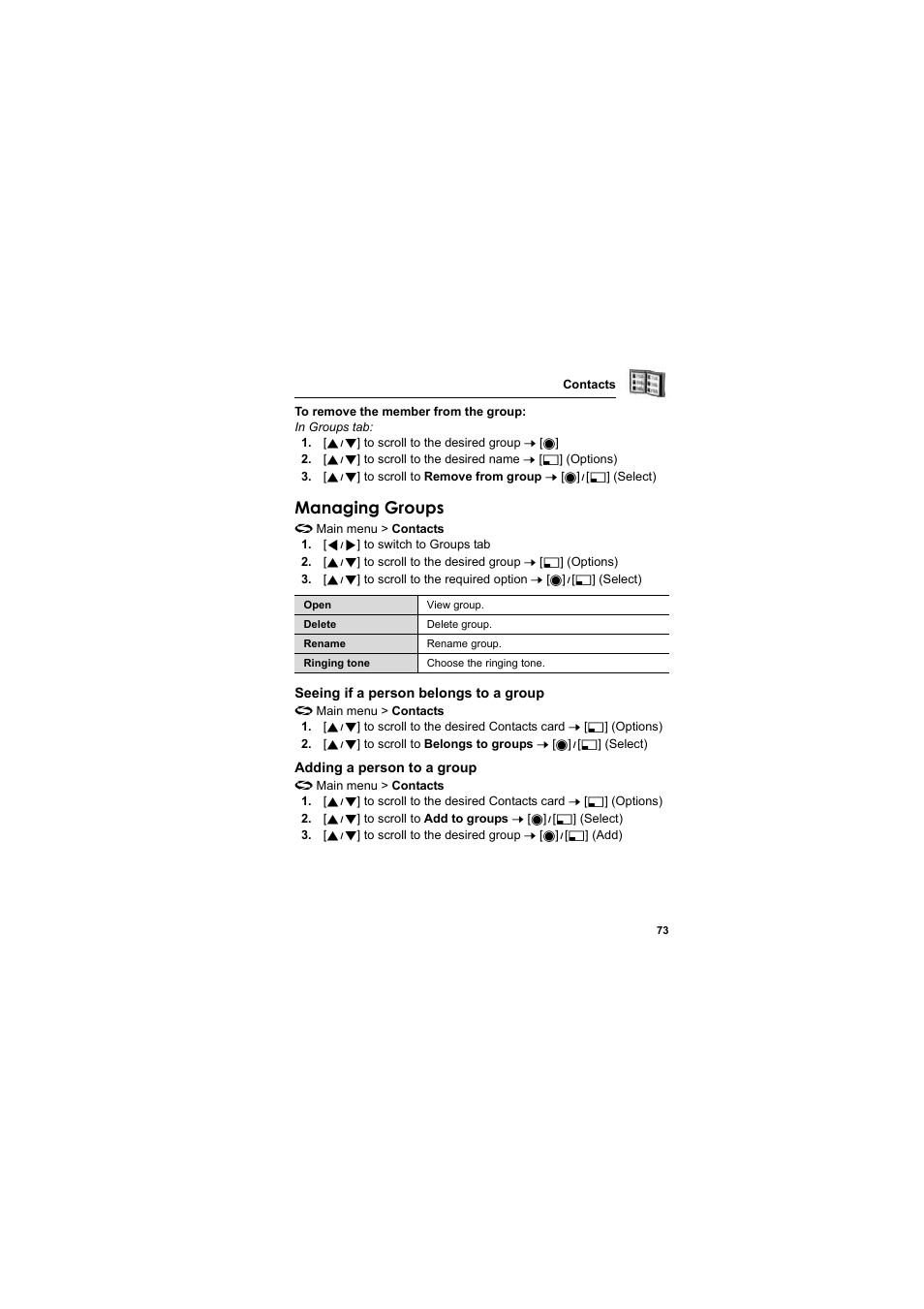 Managing groups | Panasonic EB-X800 User Manual | Page 76 / 194