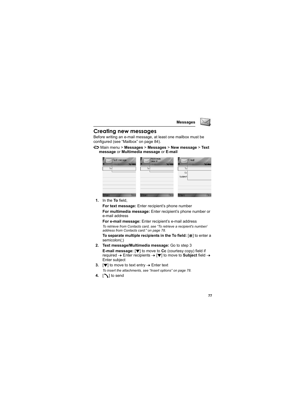 Creating new messages | Panasonic EB-X800 User Manual | Page 80 / 194