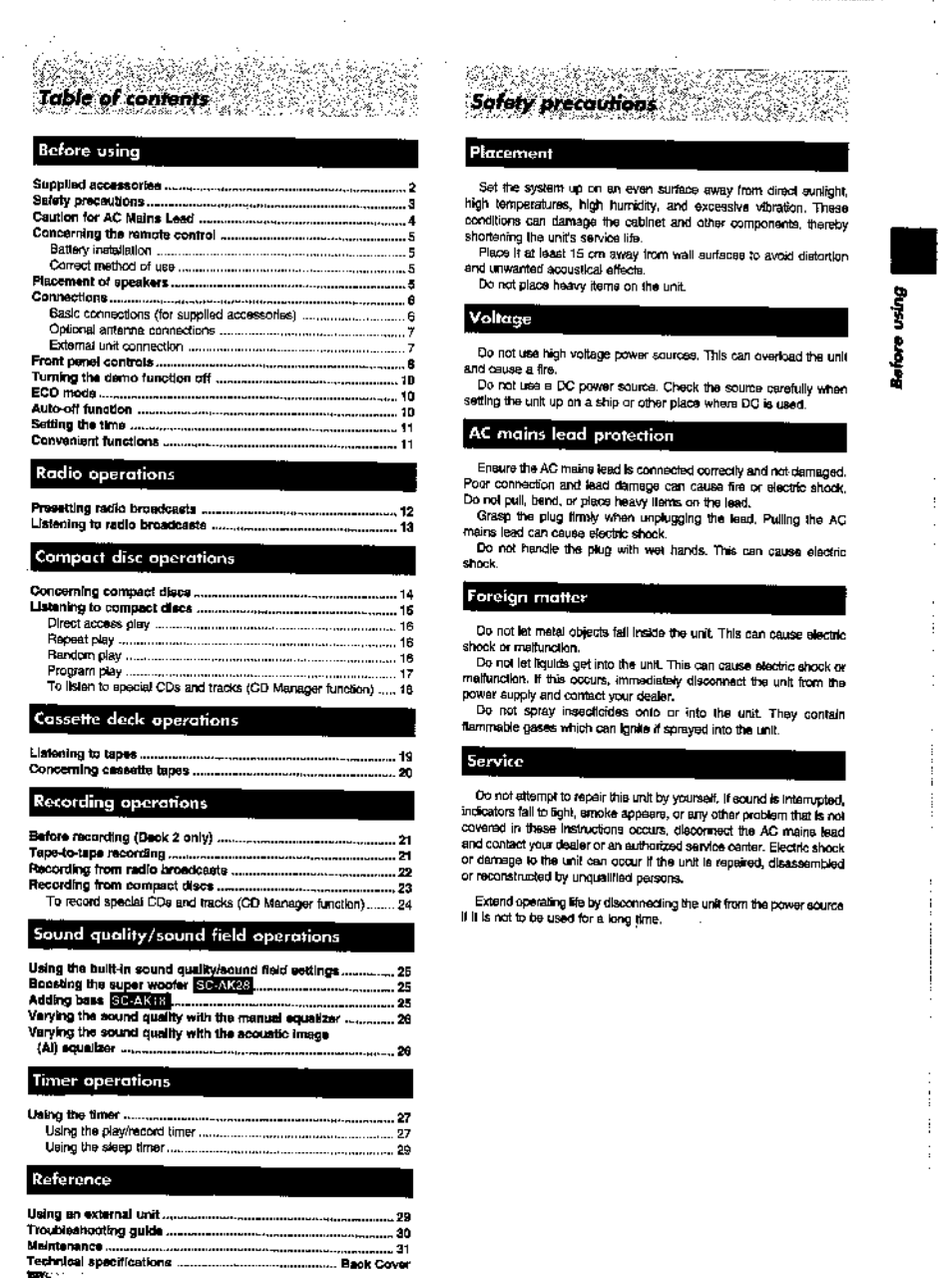 Recording oporotions | Panasonic SC-AK28 User Manual | Page 3 / 32