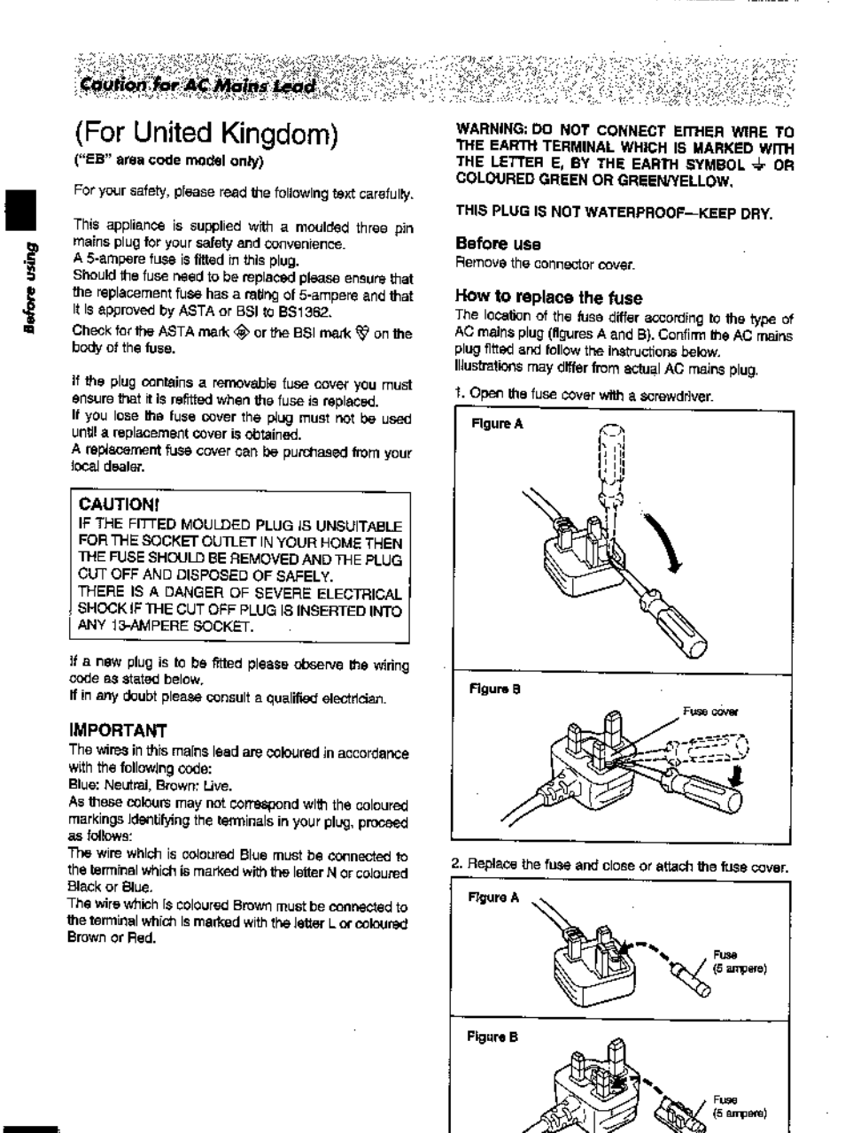 For united kingdom), Importam, Before use | How to replace the fuse, Ru\ u | Panasonic SC-AK28 User Manual | Page 4 / 32