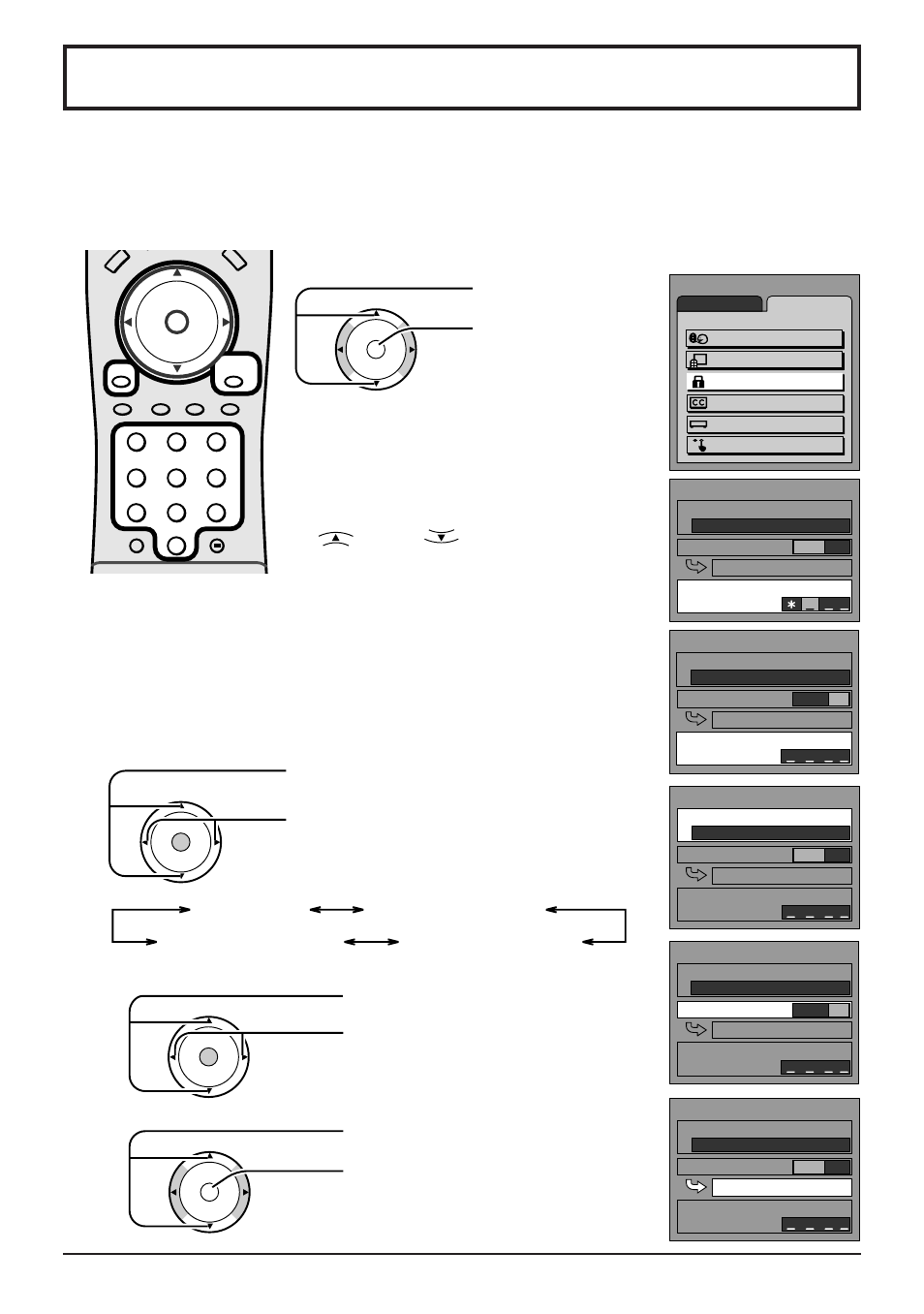 Lock feature, Press to select status. press to select on or off | Panasonic TC 22LH1 User Manual | Page 25 / 48