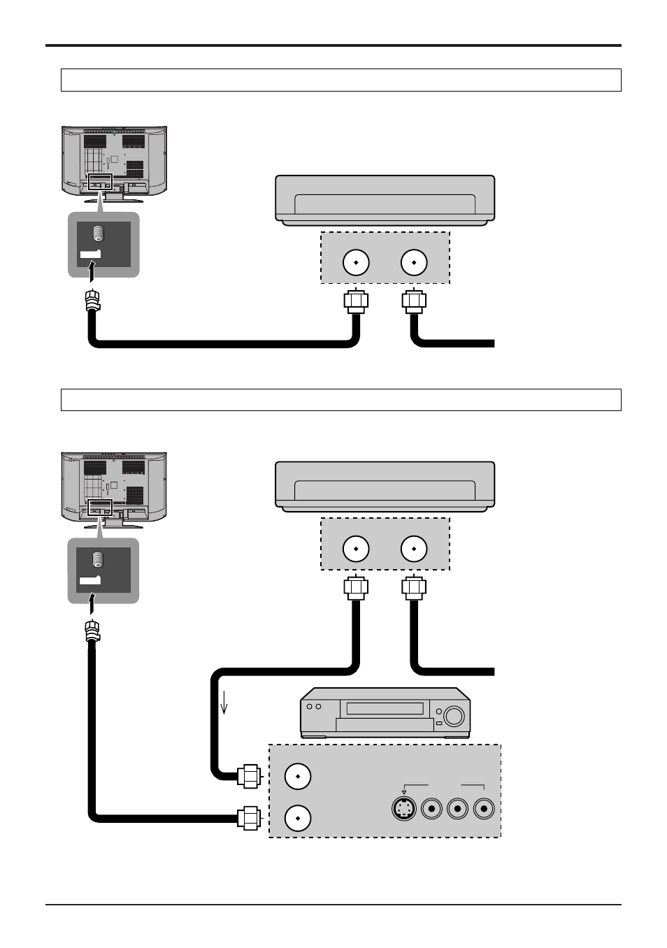 Connections, Antenna connection (cable box, no vcr), Antenna connection (cable box, and vcr) | Panasonic TC 22LH1 User Manual | Page 9 / 48