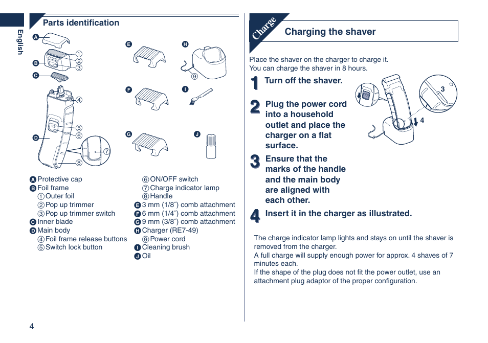 Char ge | Panasonic ES2262 User Manual | Page 4 / 24