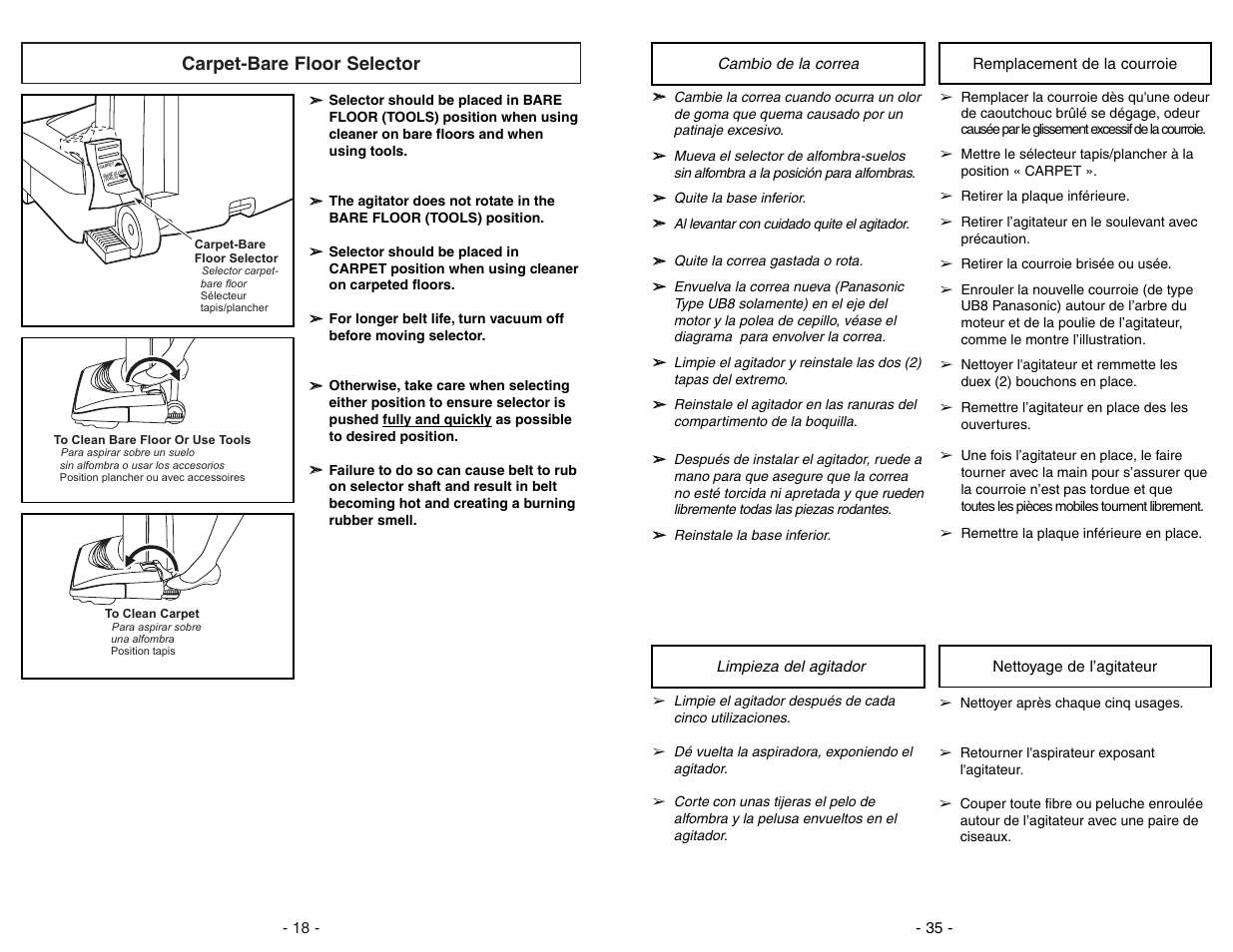 Carpet-bare floor selector | Panasonic MC-V7388 User Manual | Page 18 / 52