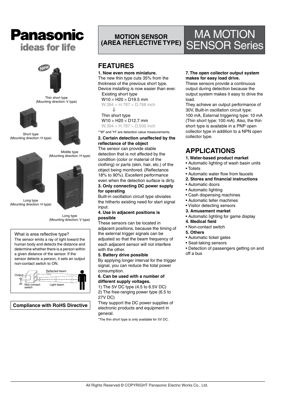 Panasonic MA Motion Sensor Series User Manual | 11 pages