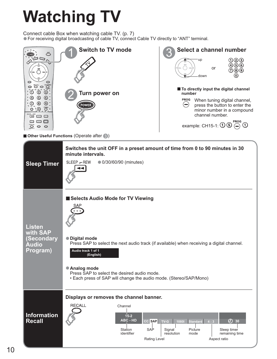 Viewing, Enjoy your tv! basic features, Watching tv | Panasonic TC-26LE60 User Manual | Page 10 / 56