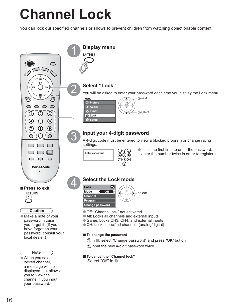 Channel lock | Panasonic TC-26LE60 User Manual | Page 16 / 56