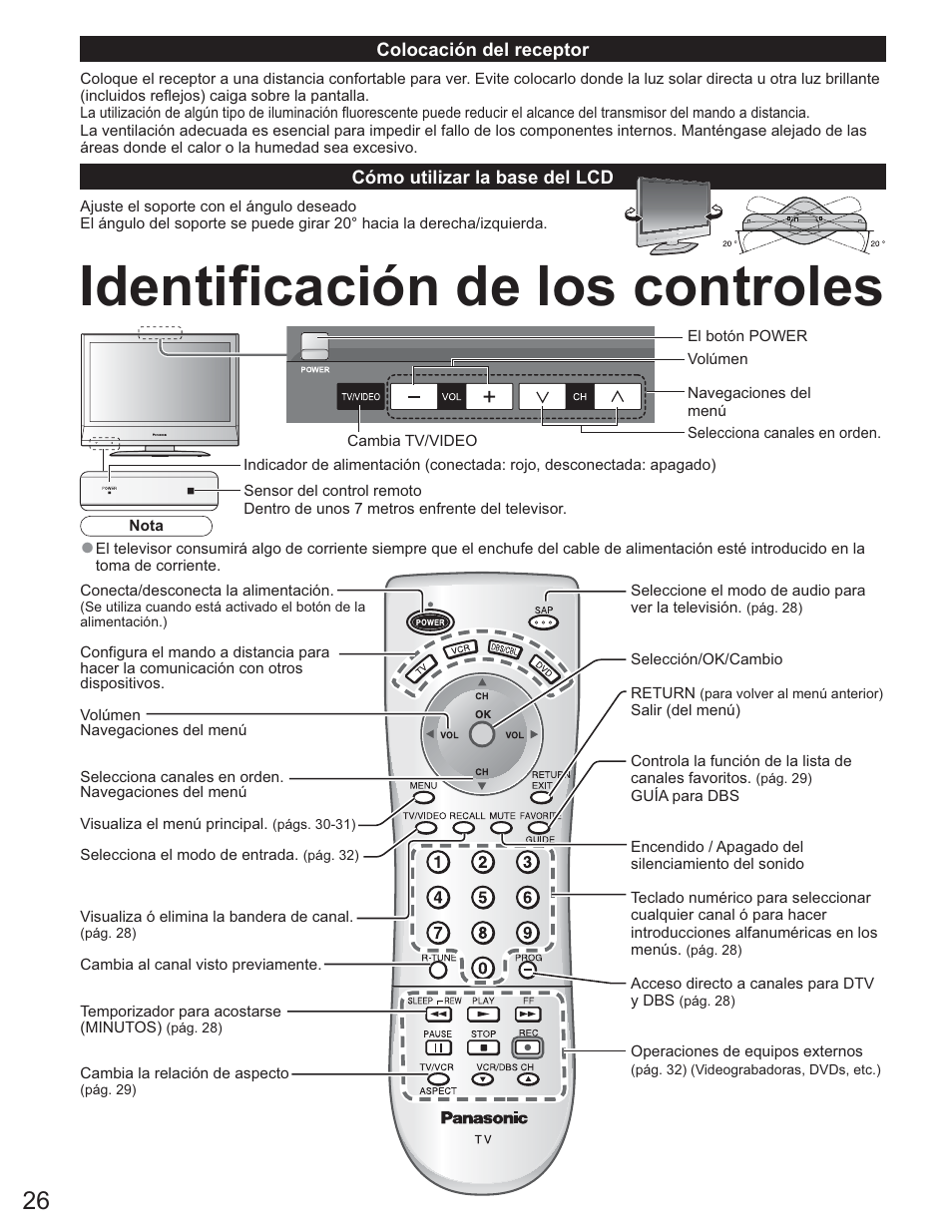 Identificacion de los controles, Identificación de los controles | Panasonic TC-26LE60 User Manual | Page 26 / 56