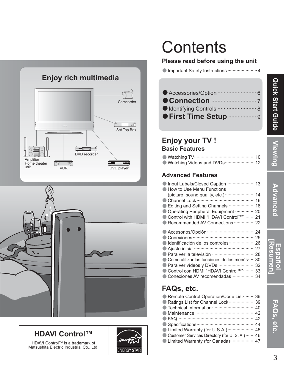 Panasonic TC-26LE60 User Manual | Page 3 / 56
