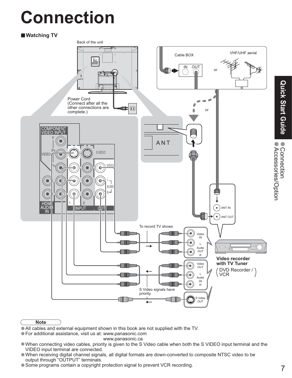 Connection, Quick start guide | Panasonic TC-26LE60 User Manual | Page 7 / 56