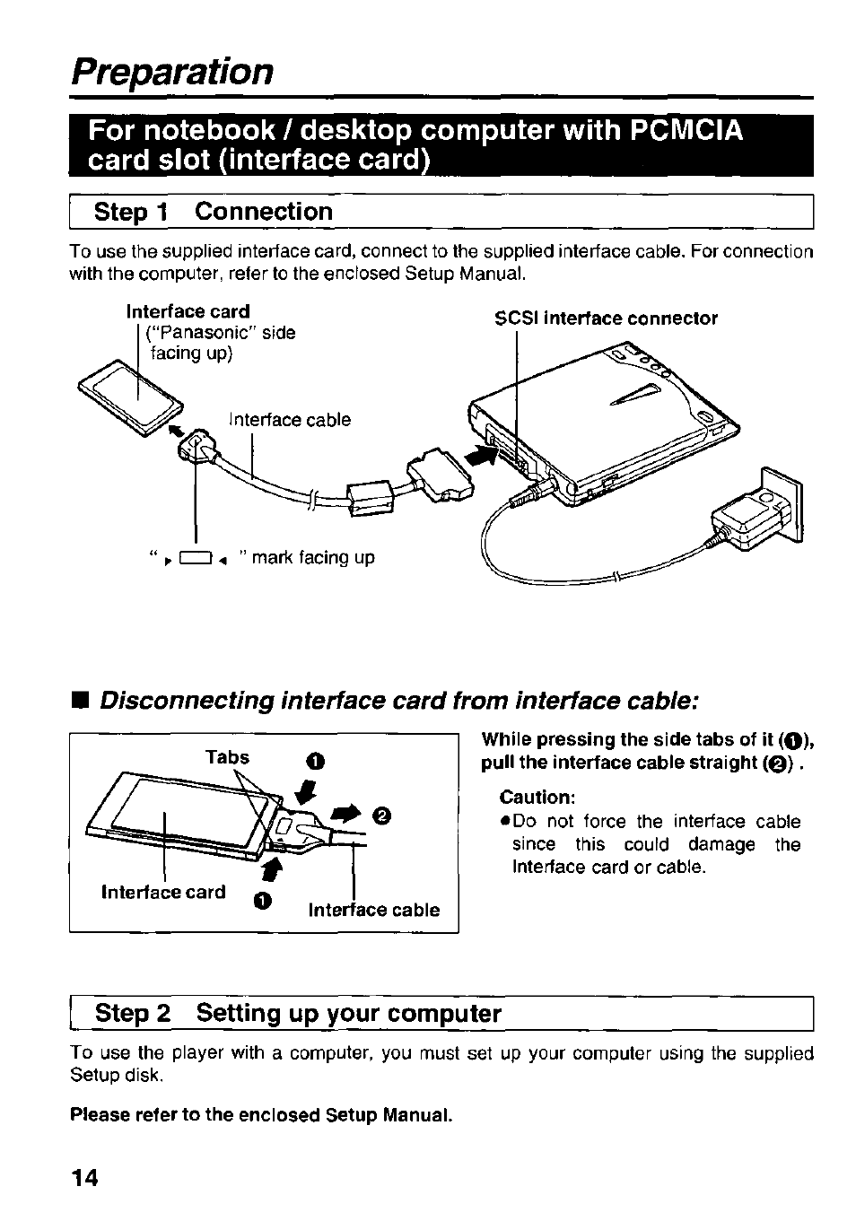 Step 1 connection, I step 2 setting up y^r computer, Preparation | Panasonic Portable CD-Rom Player KXL-810A User Manual | Page 14 / 44