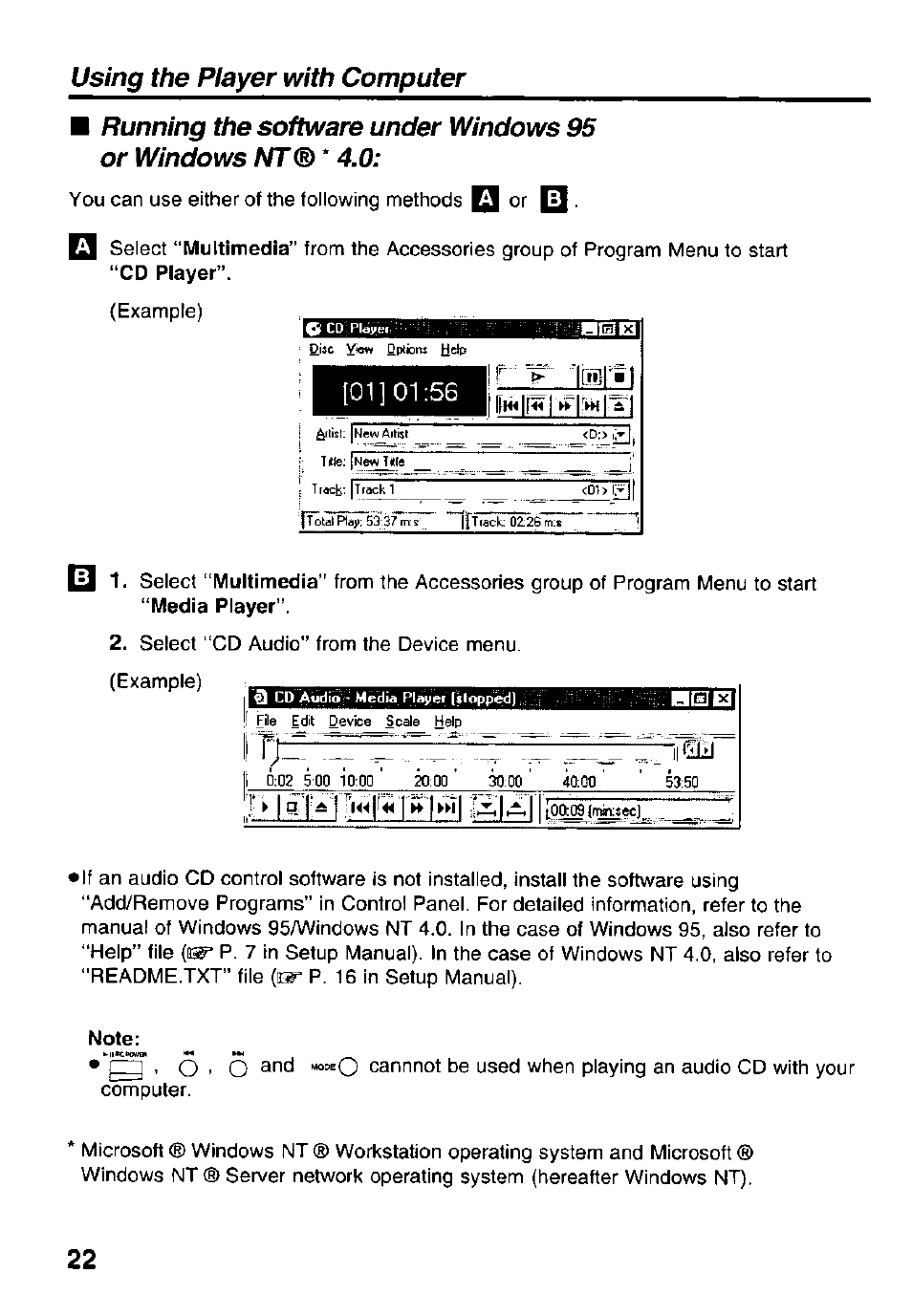 Using the player with computer | Panasonic Portable CD-Rom Player KXL-810A User Manual | Page 22 / 44