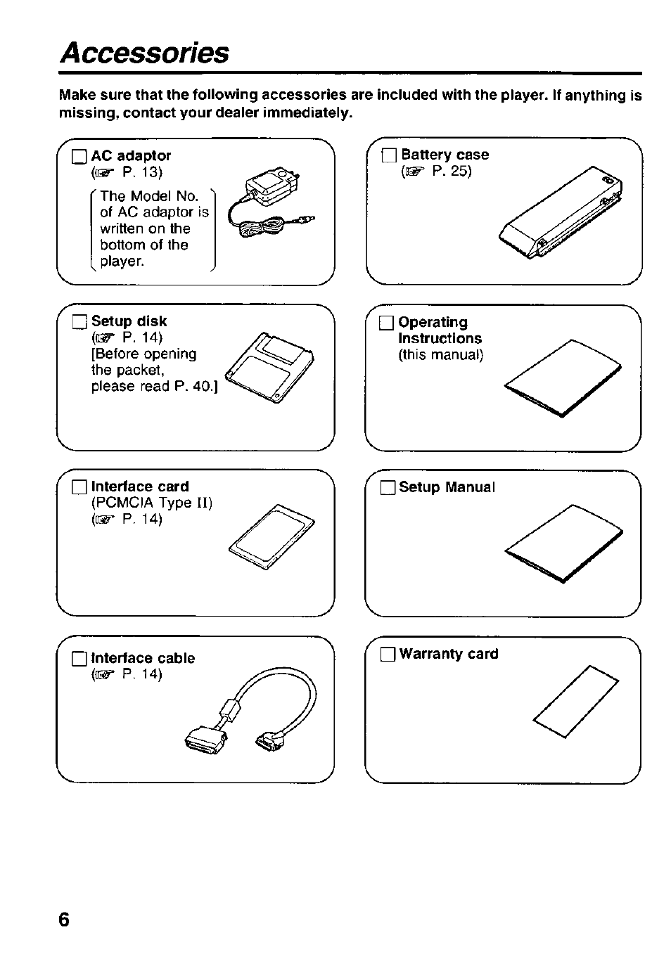 Accessories | Panasonic Portable CD-Rom Player KXL-810A User Manual | Page 6 / 44