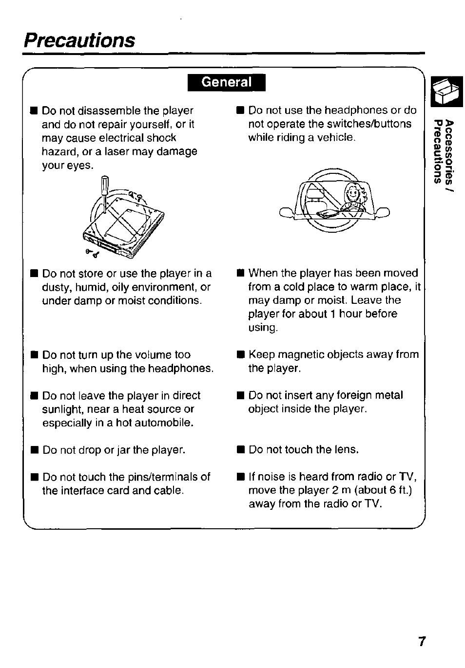 General, Precautions | Panasonic Portable CD-Rom Player KXL-810A User Manual | Page 7 / 44