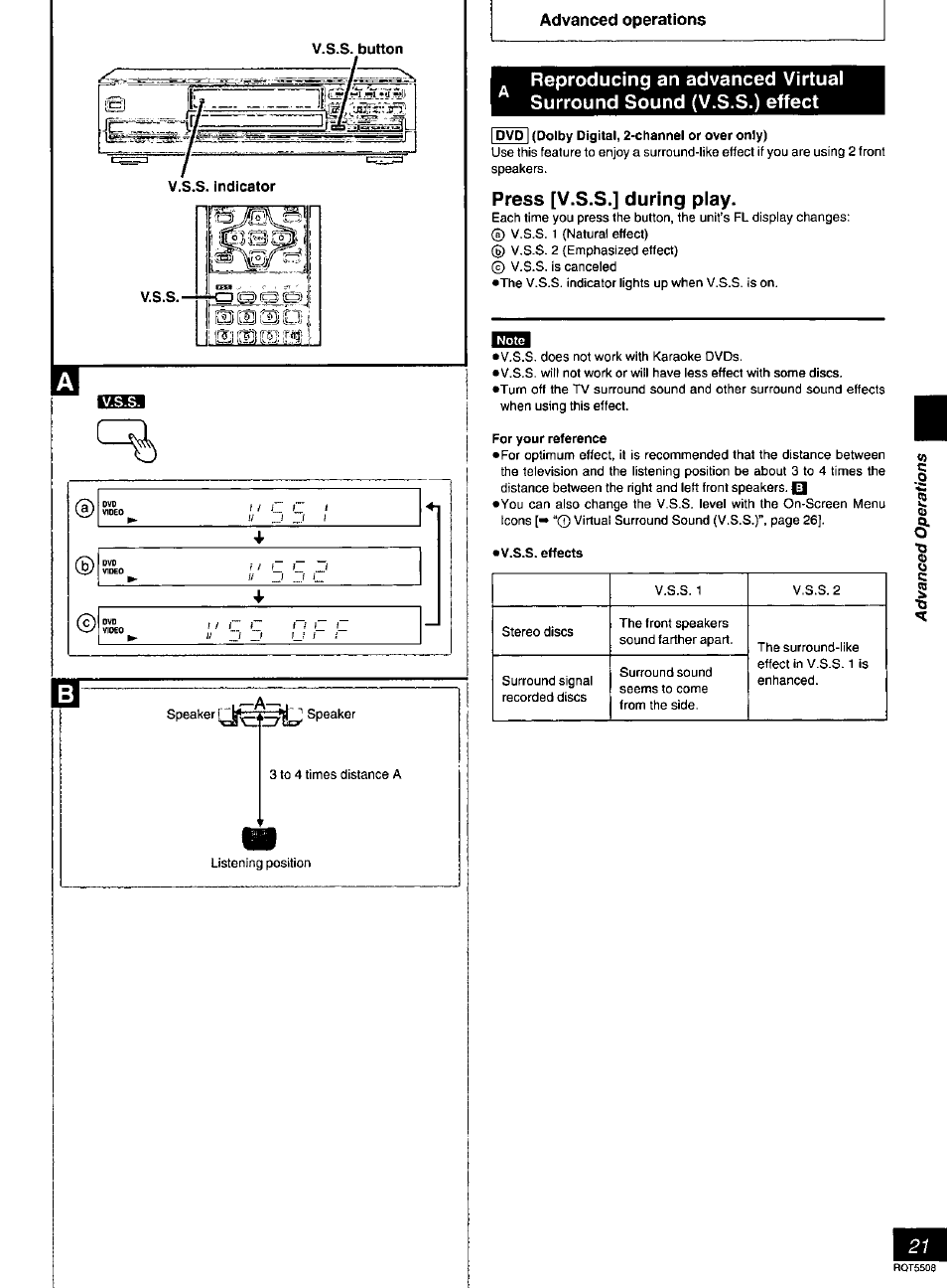 I dvd i {dolby digital, 2-channel or over only), Press [v.s.s.] during play, For your reference | Panasonic DVD-CV35 User Manual | Page 21 / 44