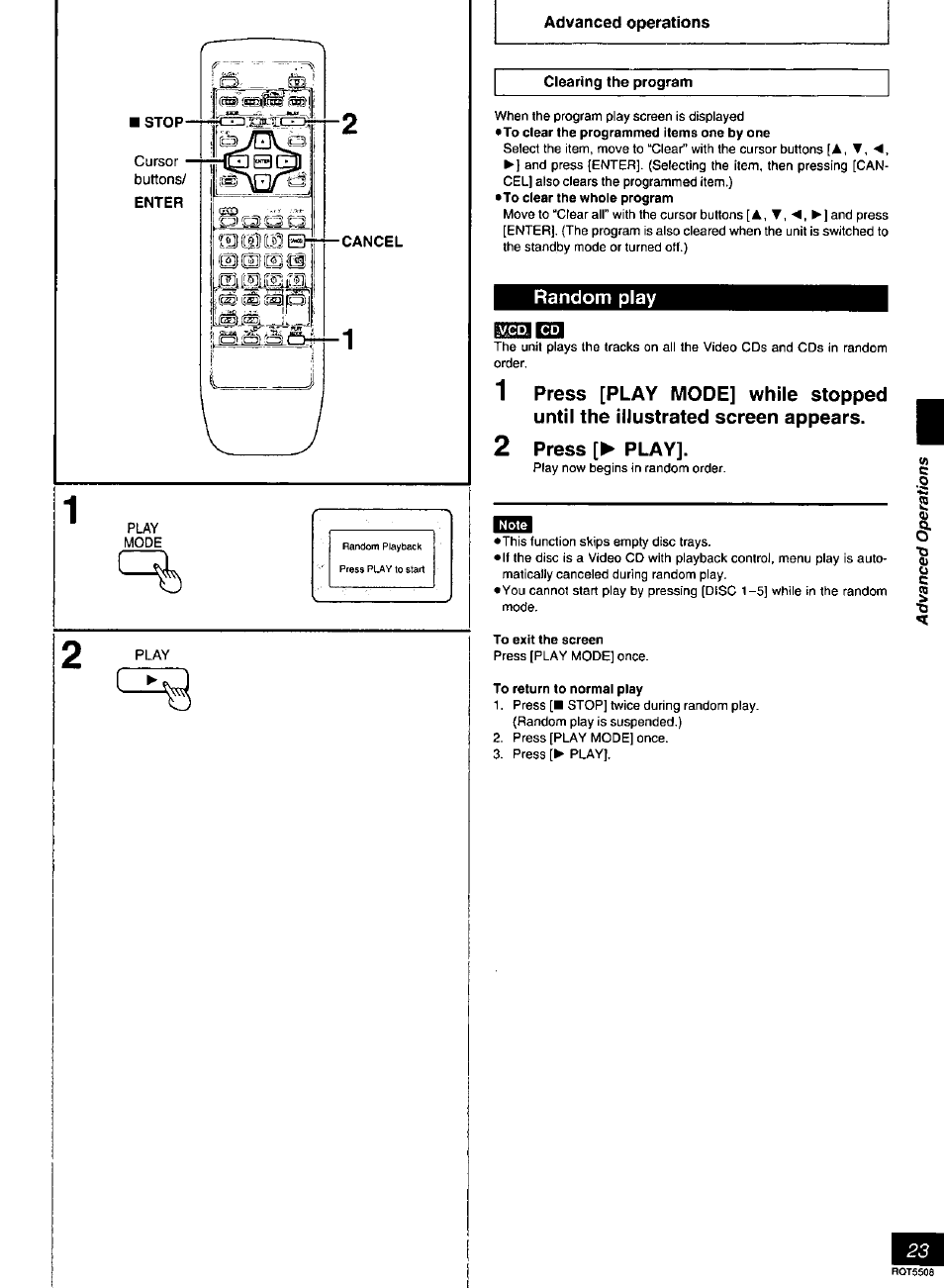 Random play, 2 press [► play, To return to normal play | Panasonic DVD-CV35 User Manual | Page 23 / 44