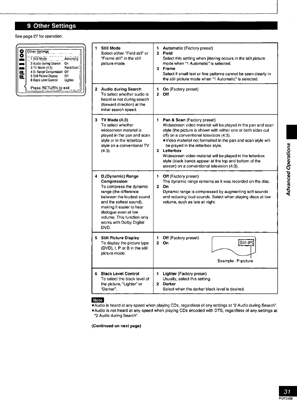 9 other settings | Panasonic DVD-CV35 User Manual | Page 31 / 44