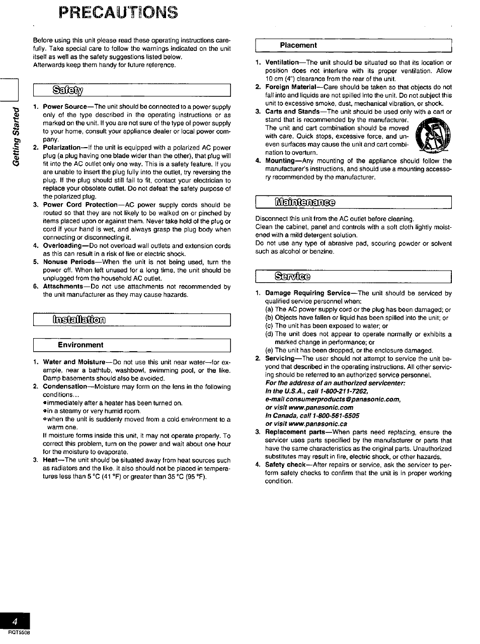 Precautions | Panasonic DVD-CV35 User Manual | Page 4 / 44