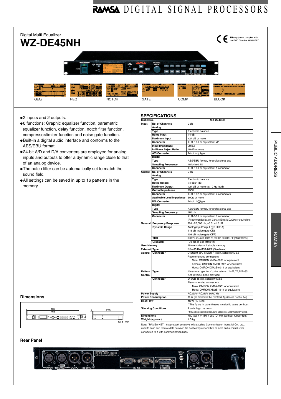 Panasonic WZ-DE45NH User Manual | 1 page