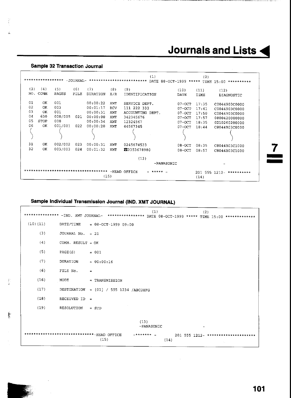 Sample 32 transaction journal, Journals and lists | Panasonic UF-333 User Manual | Page 103 / 140