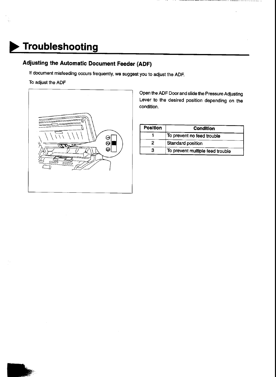 Troubleshooting, Adjusting the automatic document feeder (adf) | Panasonic UF-333 User Manual | Page 122 / 140