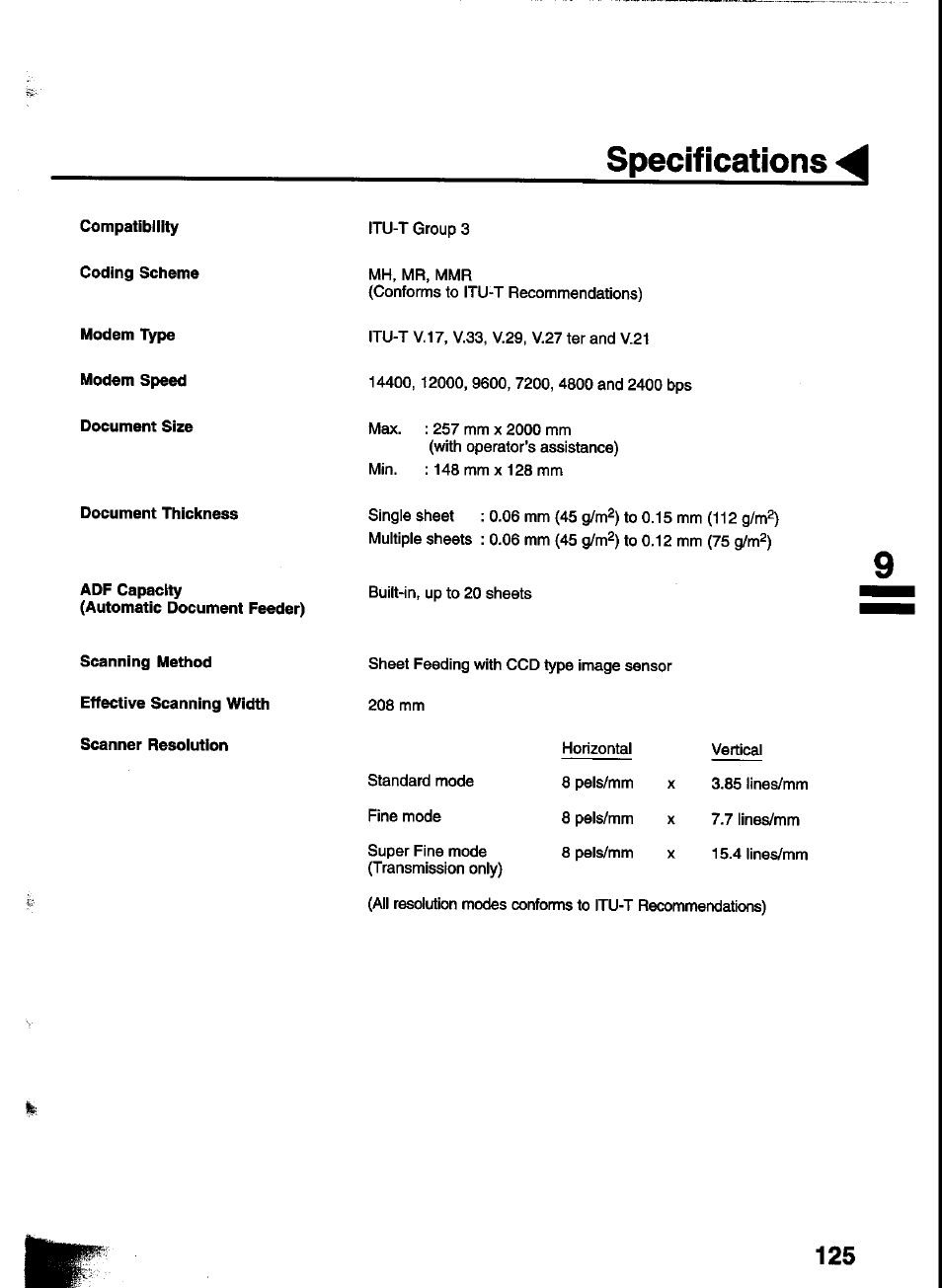 Specifications | Panasonic UF-333 User Manual | Page 127 / 140