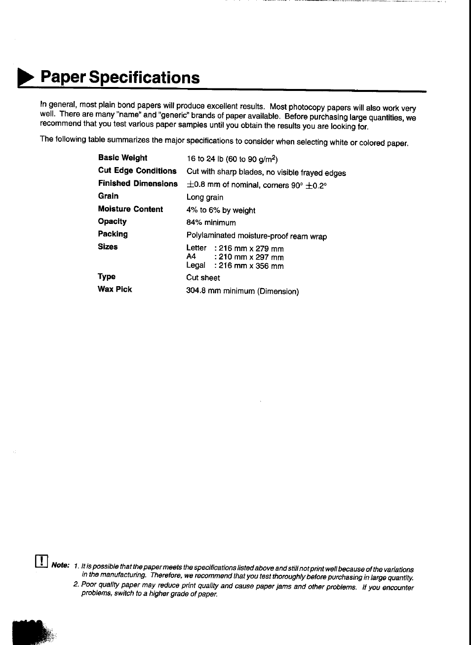 Paper specifications | Panasonic UF-333 User Manual | Page 130 / 140