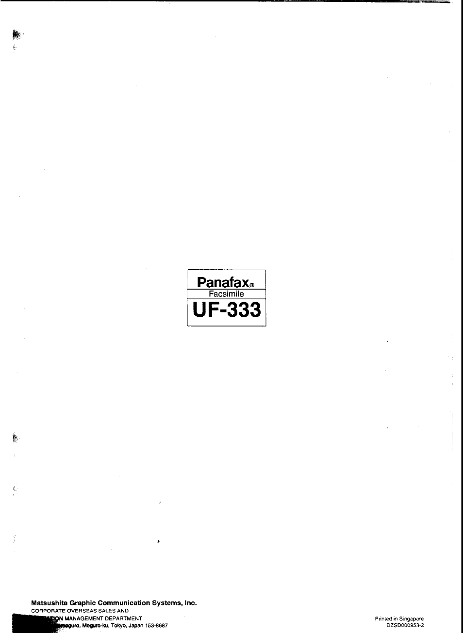 Uf-333, Panafax | Panasonic UF-333 User Manual | Page 139 / 140