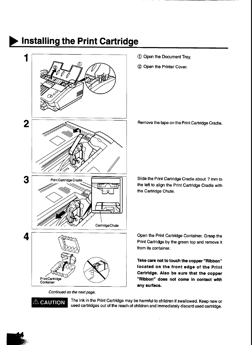 Installing the print cartridge | Panasonic UF-333 User Manual | Page 16 / 140