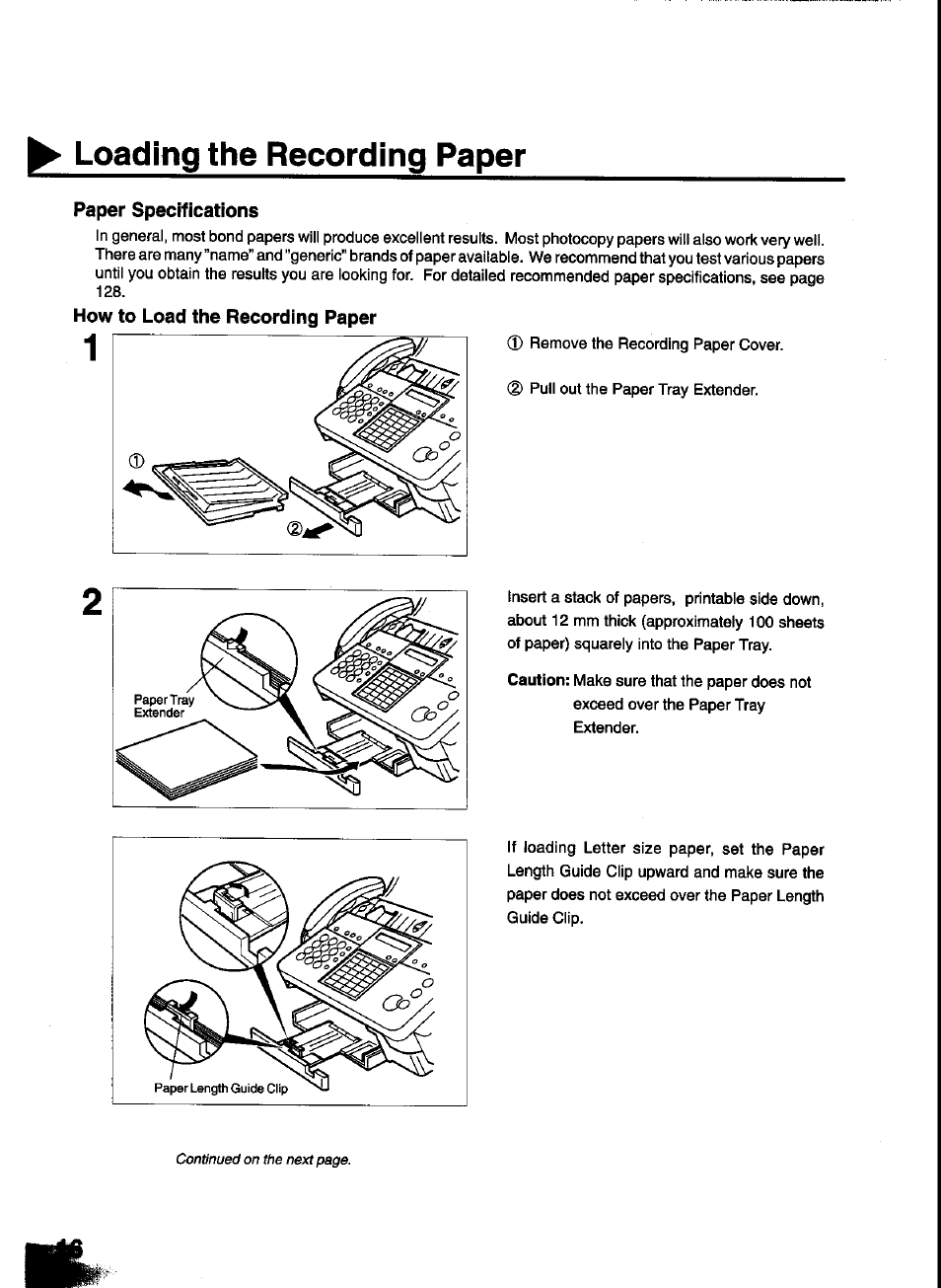 Loading the recording paper, Paper specifications, How to load the recording paper | Panasonic UF-333 User Manual | Page 18 / 140