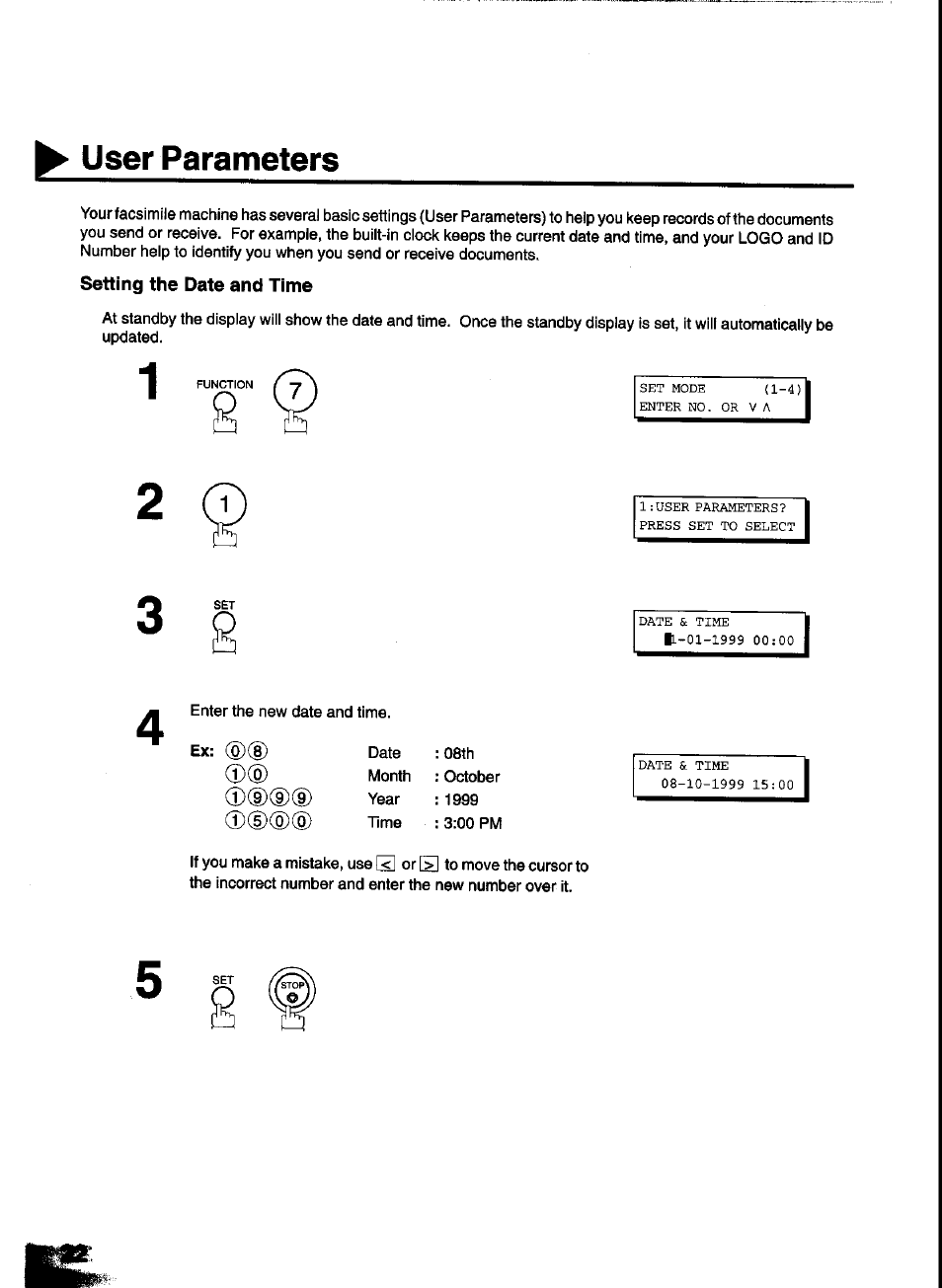 User parameters | Panasonic UF-333 User Manual | Page 24 / 140