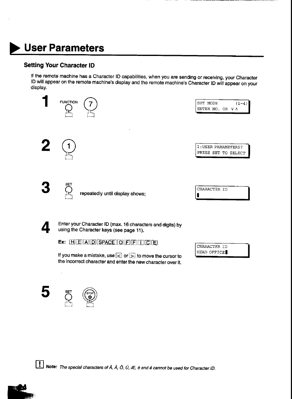 User parameters | Panasonic UF-333 User Manual | Page 26 / 140