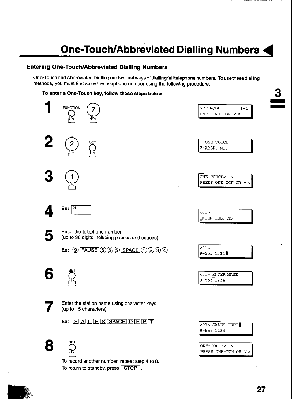 One-touch/abbreviated dialling numbers | Panasonic UF-333 User Manual | Page 29 / 140