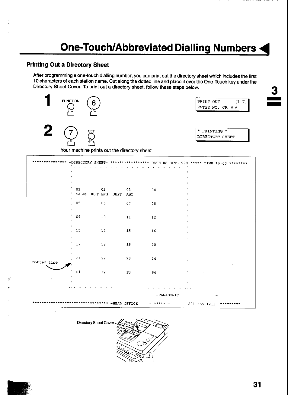 One-touch/abbreviated dialling numbers, Printing out a directory sheet | Panasonic UF-333 User Manual | Page 33 / 140