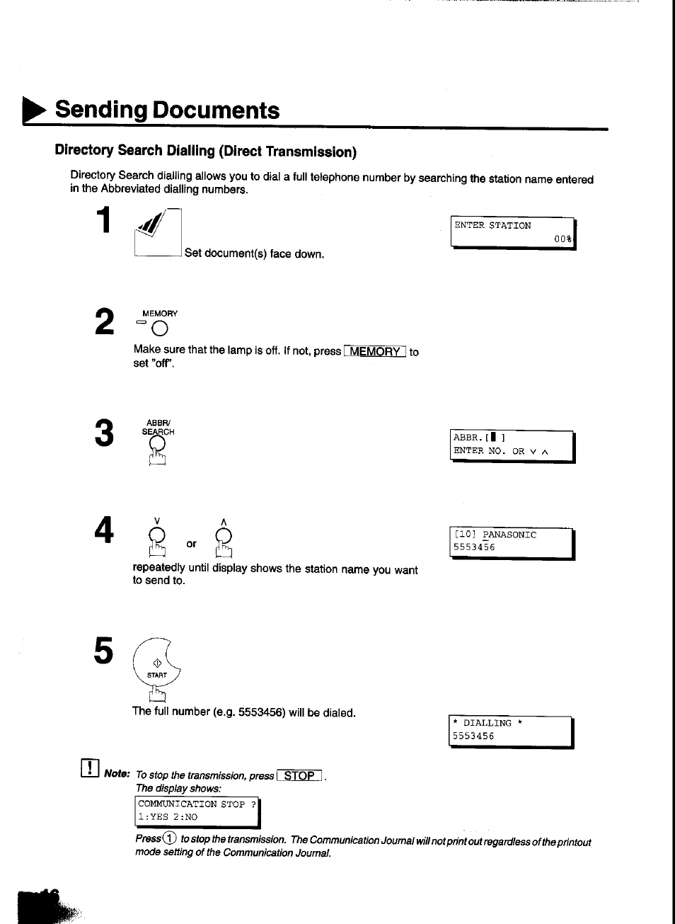 Sending documents | Panasonic UF-333 User Manual | Page 48 / 140