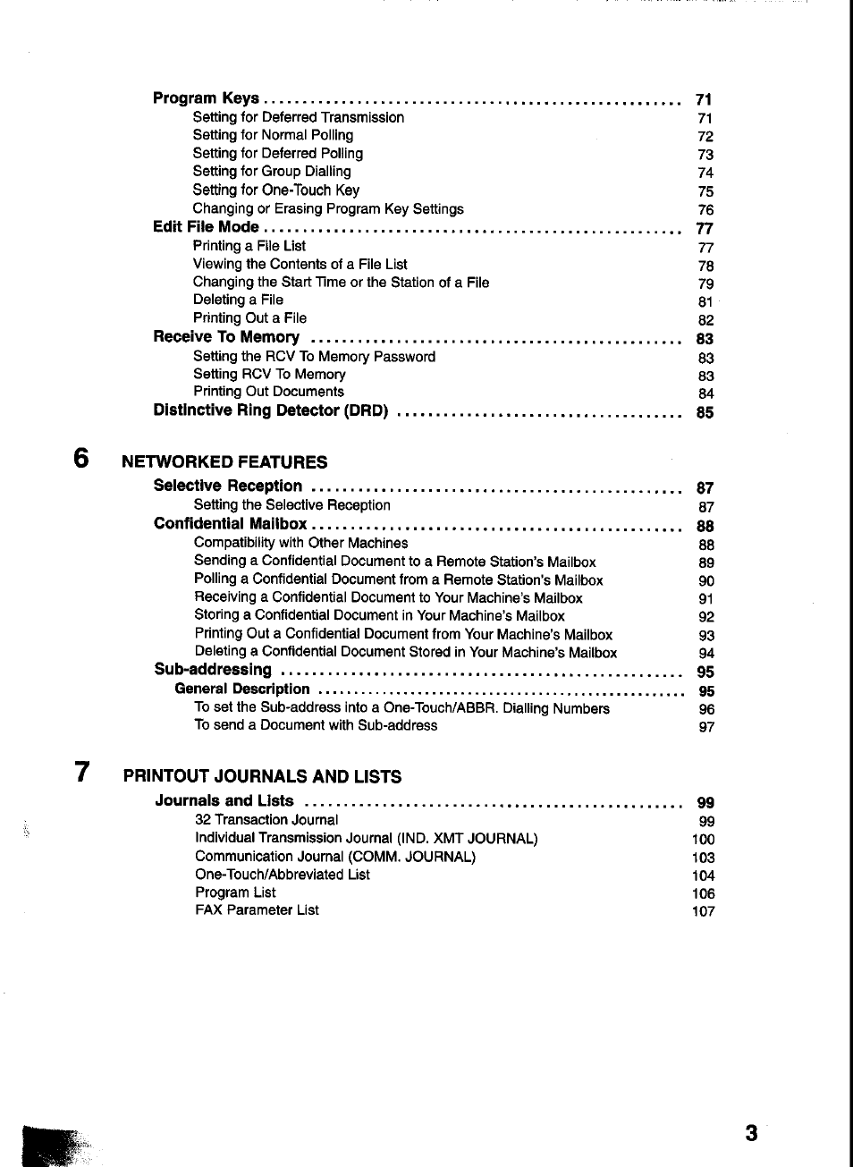 Networked features, Printout journals and lists | Panasonic UF-333 User Manual | Page 5 / 140