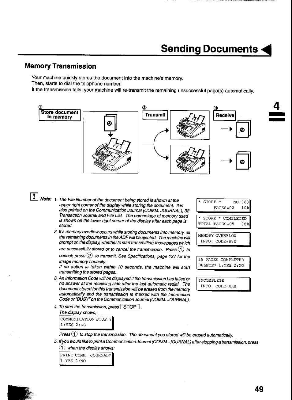 Store document in memory, Sending documents | Panasonic UF-333 User Manual | Page 51 / 140