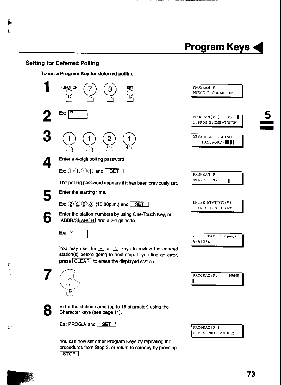 To set a program key for deferred polling, Program keys | Panasonic UF-333 User Manual | Page 75 / 140
