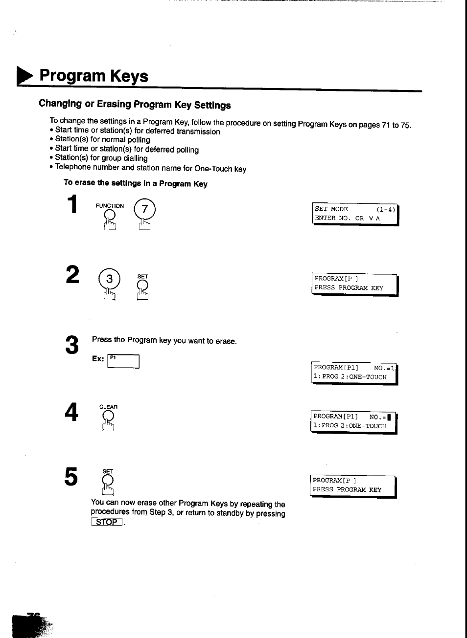 Program keys | Panasonic UF-333 User Manual | Page 78 / 140